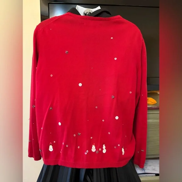 Susan Bristol Vibrant Red snowmen sweater, size L - Picture 7 of 11